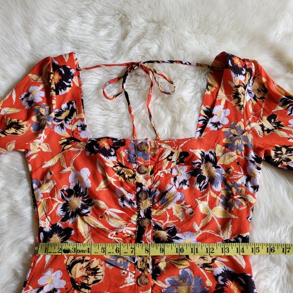 Free People Red Floral Button Front Dress Size 6 NWT - Picture 14 of 16